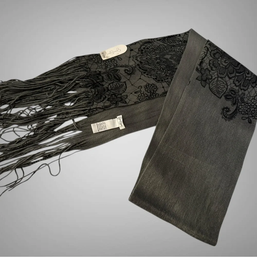 Jessica Simpson Black Lace Fringe Boho Shawl Scarf NWT